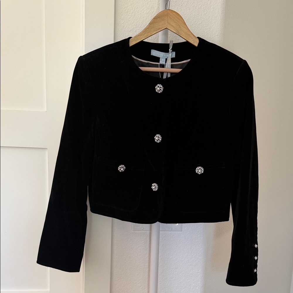 ANTONIO MELANI Black Velvet Cropped lady jacket with Crystal Buttons
